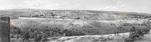 Painting of panoramic of Jerusalem from Mt of Olives by unknown artist, 1865