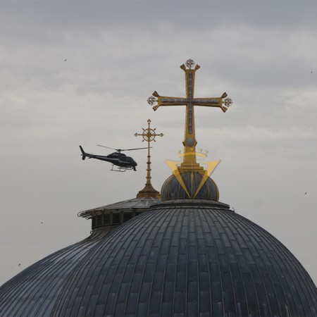 Helicopter over Holy Sepulcher Church Color Photograph