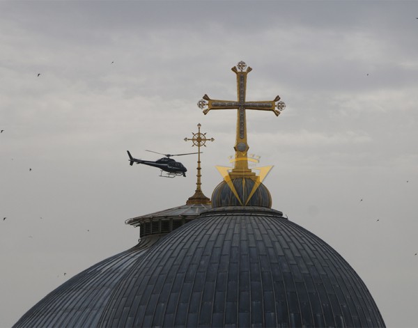 Helicopter over Holy Sepulcher Church Color Photograph