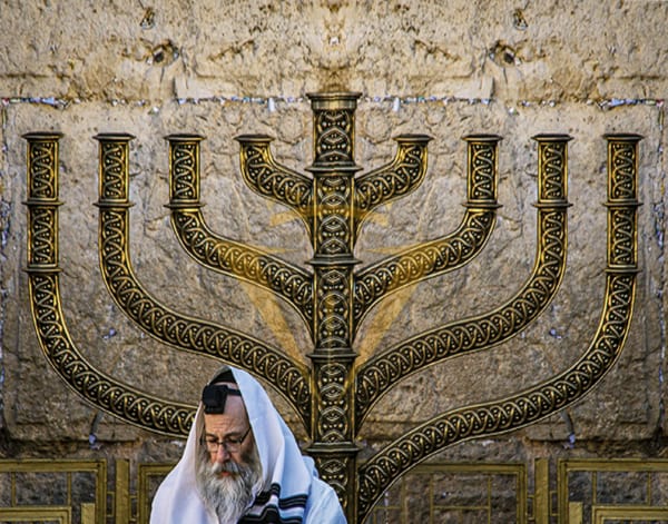 Color Photo of Western Wall with menorah: Jerusalem Photography